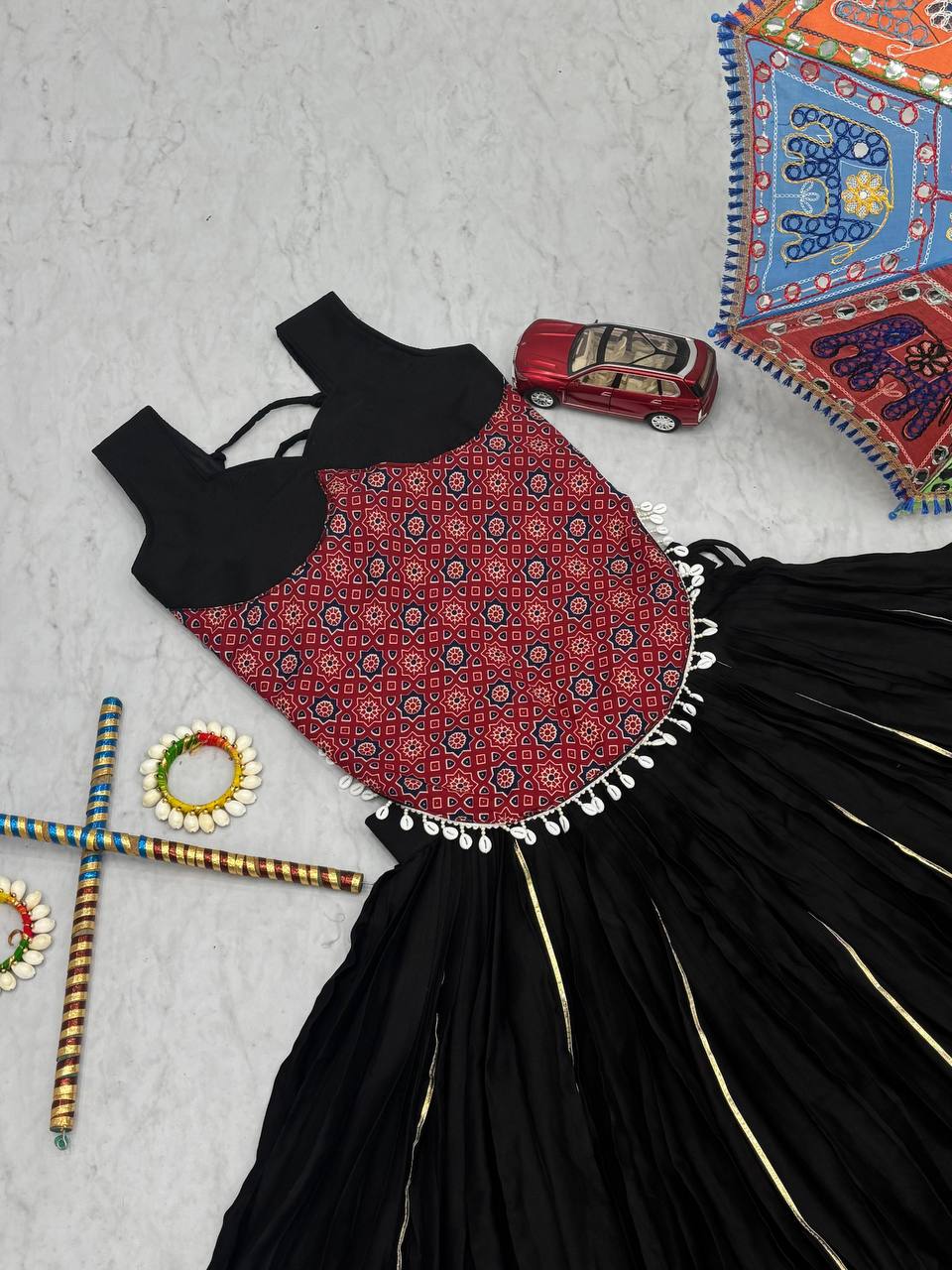 Navratri Special Ajarakh Print Pure Cotton Black Lehenga Choli