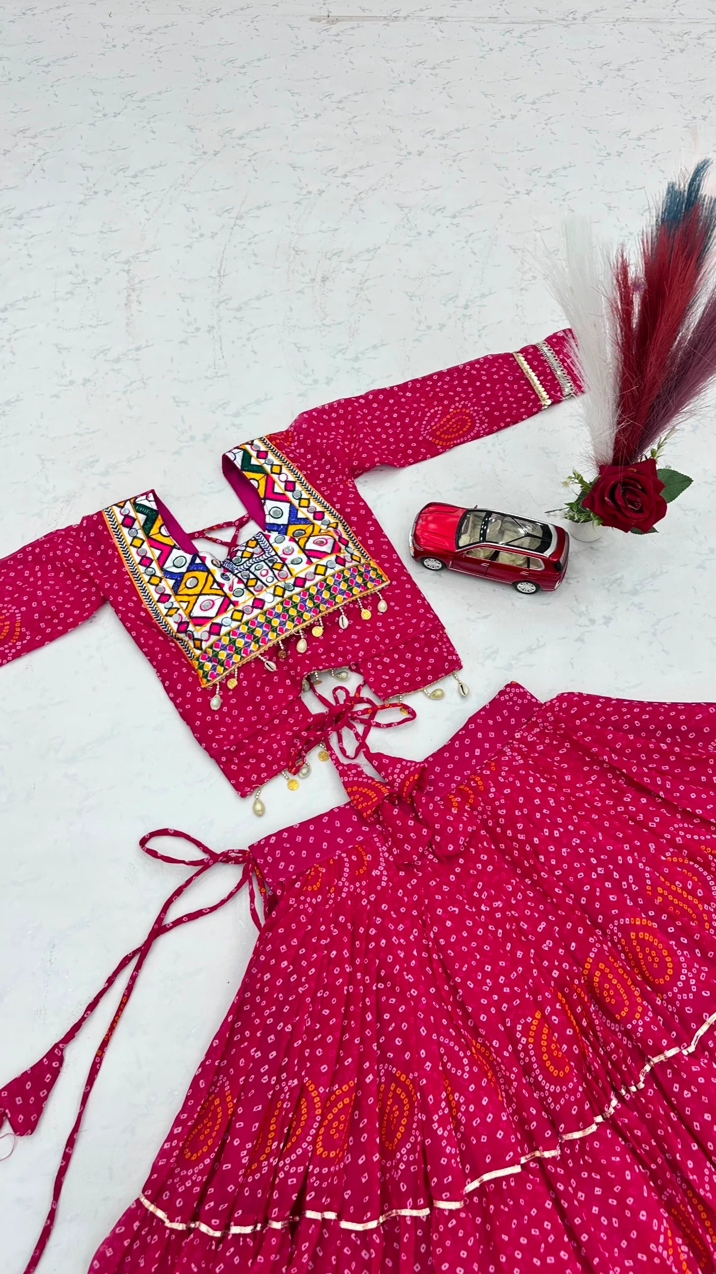 Designer Faux Georgette Pink Navratri Lehenga Choli with Codi Work for Women with Heavy Flare