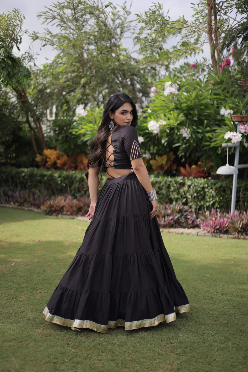 Designer Cotton Lehenga Choli Set with Kutchi Patchwork Blouse and 12 Meter Flared Lehenga