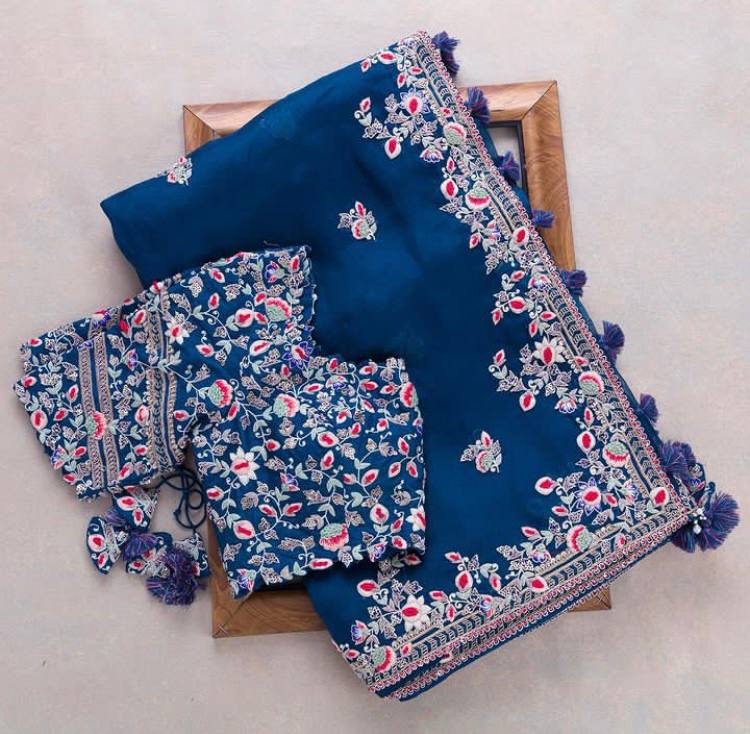 Blue Soft Rangoli Silk Sequence Work Saree With Blouse