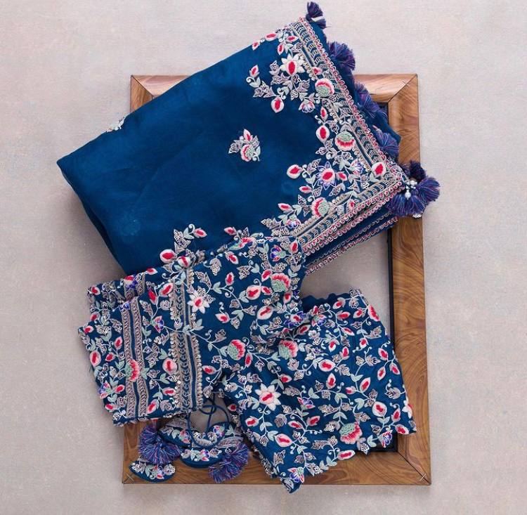 Blue Soft Rangoli Silk Sequence Work Saree With Blouse