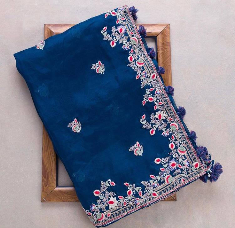 Blue Soft Rangoli Silk Sequence Work Saree With Blouse