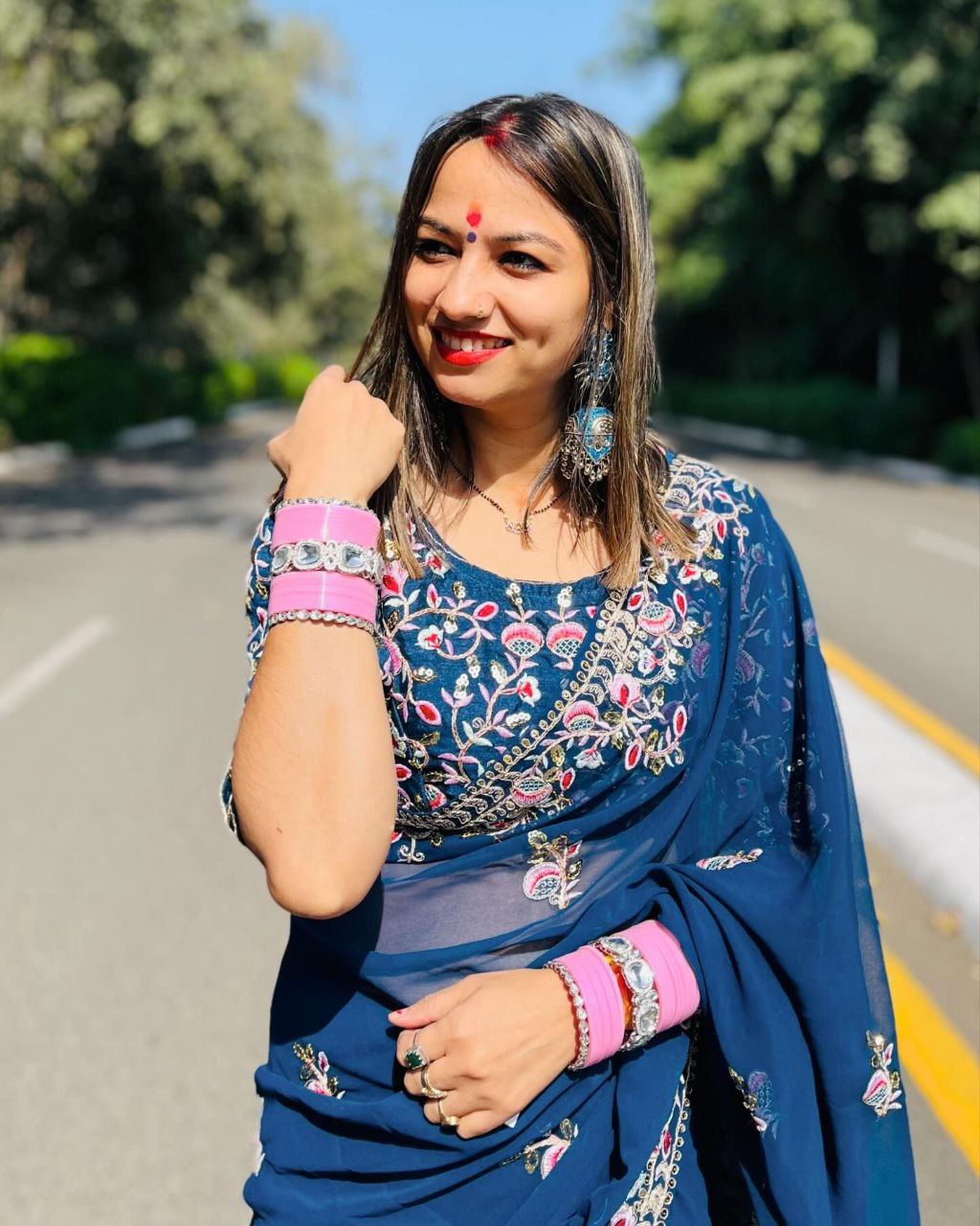 Blue Soft Rangoli Silk Sequence Work Saree With Blouse