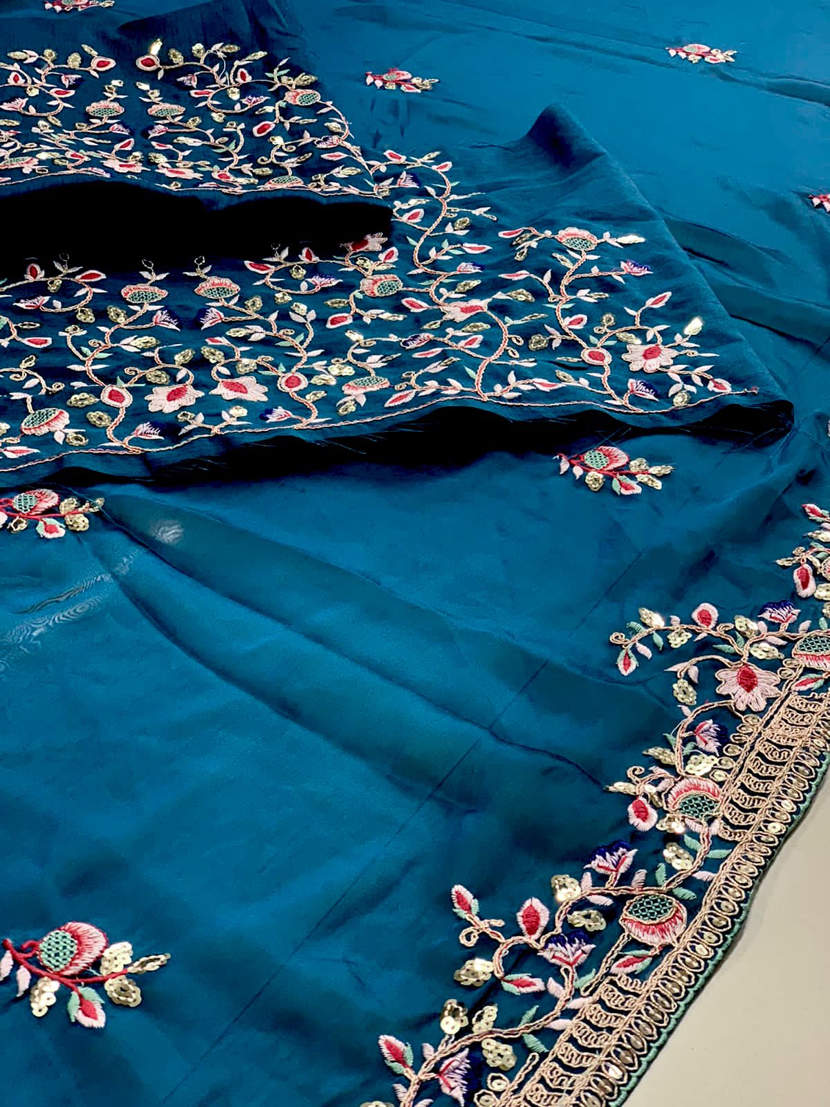 Blue Soft Rangoli Silk Sequence Work Saree With Blouse