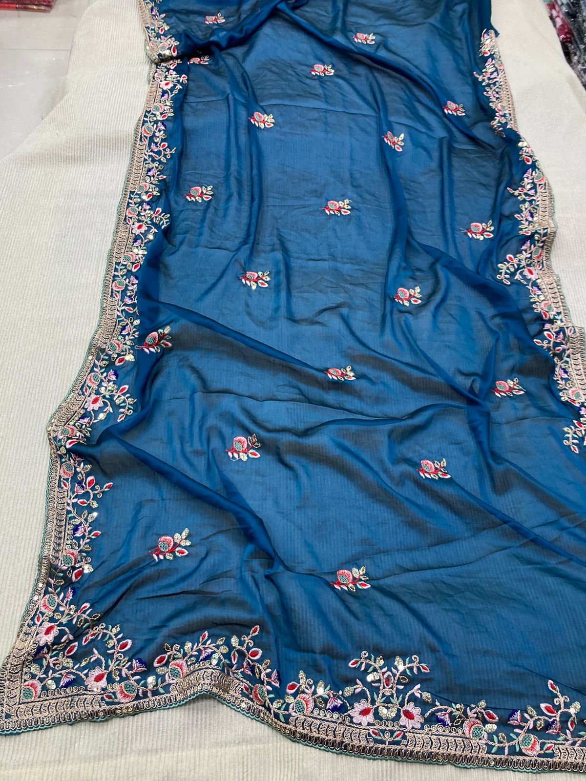 Blue Soft Rangoli Silk Sequence Work Saree With Blouse