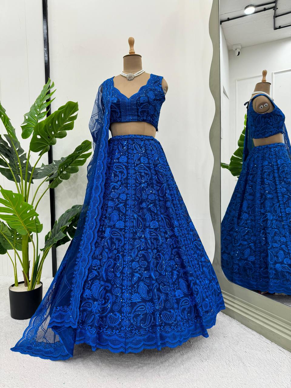 Wedding Wear Zari With Sequence Work Blue Color Lehenga Choli