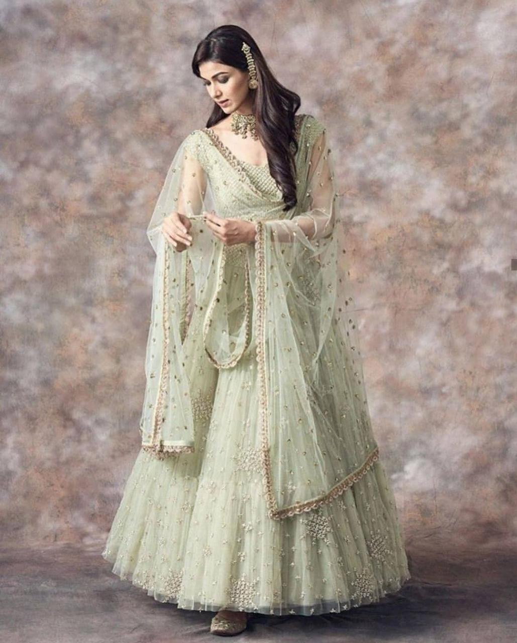 Aqua Green Embroidered Lehenga Choli With Dupatta