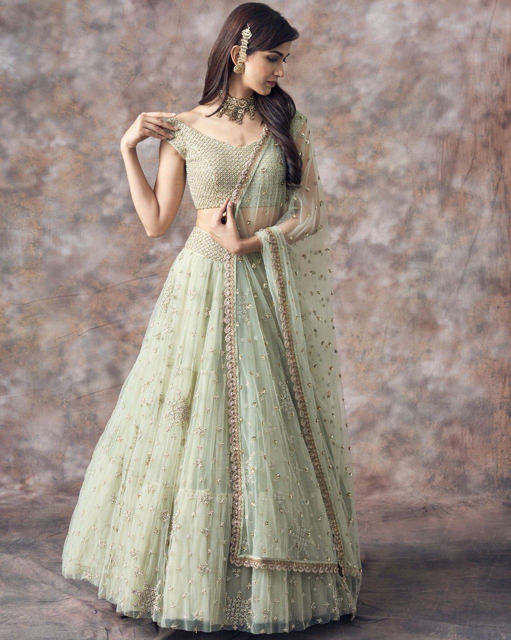 Aqua Green Embroidered Lehenga Choli With Dupatta