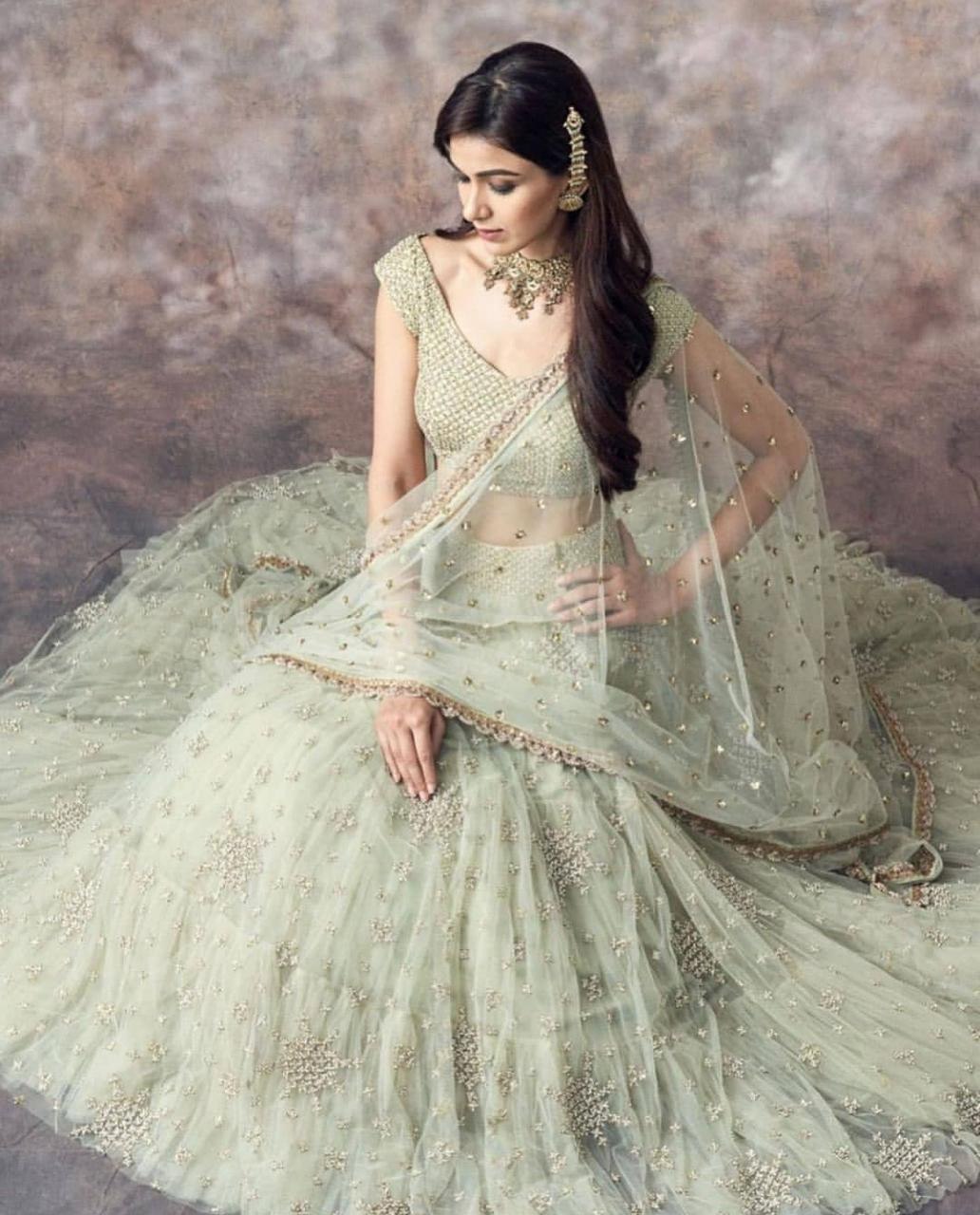 Aqua Green Embroidered Lehenga Choli With Dupatta