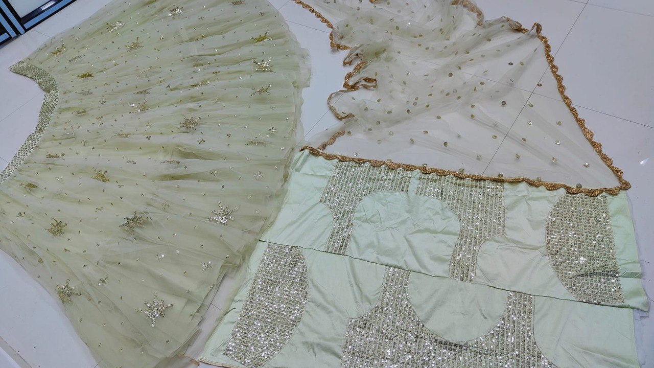Aqua Green Embroidered Lehenga Choli With Dupatta