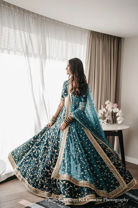 Bottle Green Velvet Lehenga Choli with Zari and Codding Dori Embroidery Work