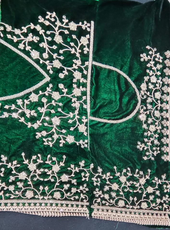 Bottle Green Velvet Lehenga Choli with Zari and Codding Dori Embroidery Work