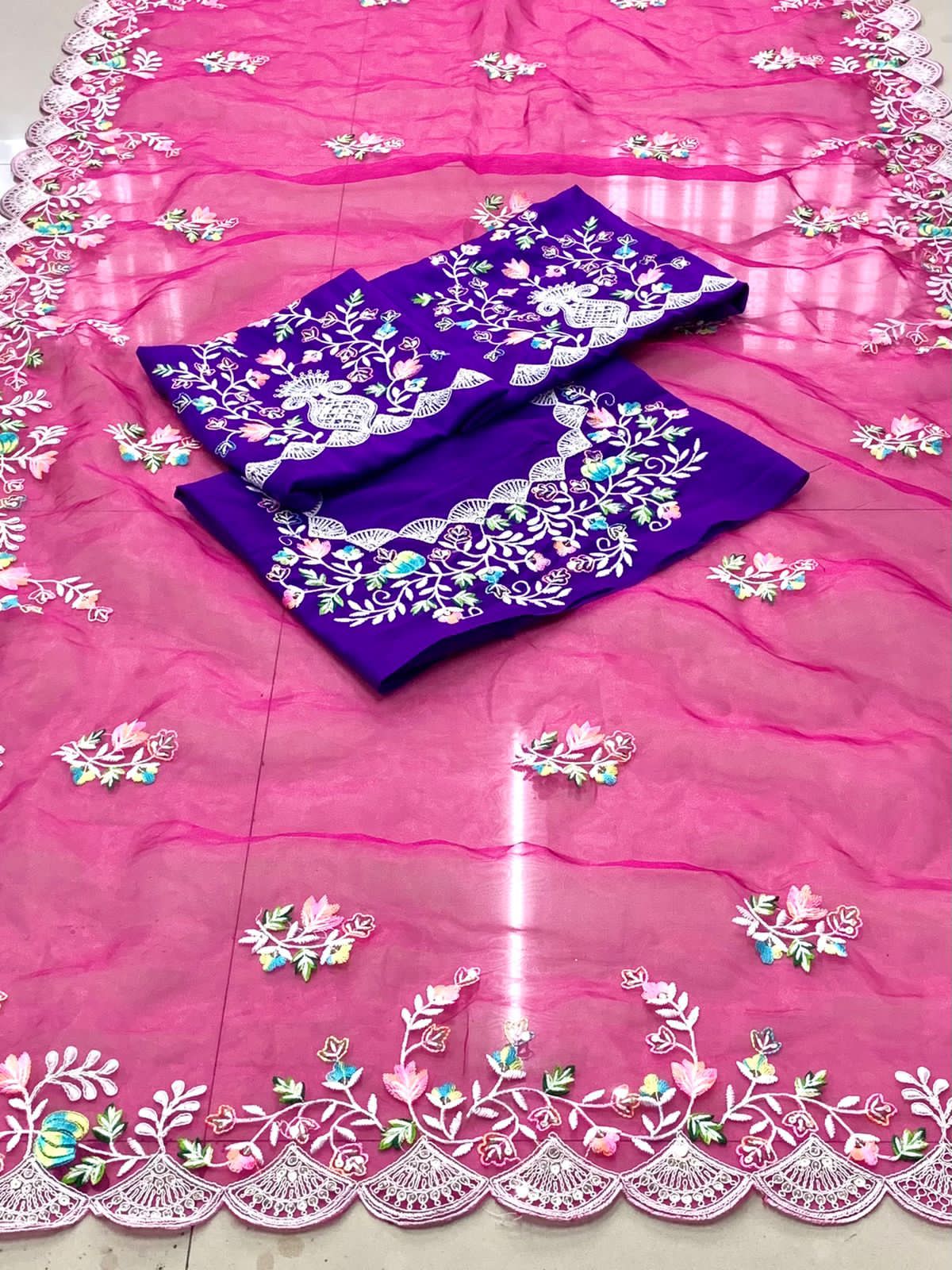 Buy Magenta Silk Organza Saree For Women Online