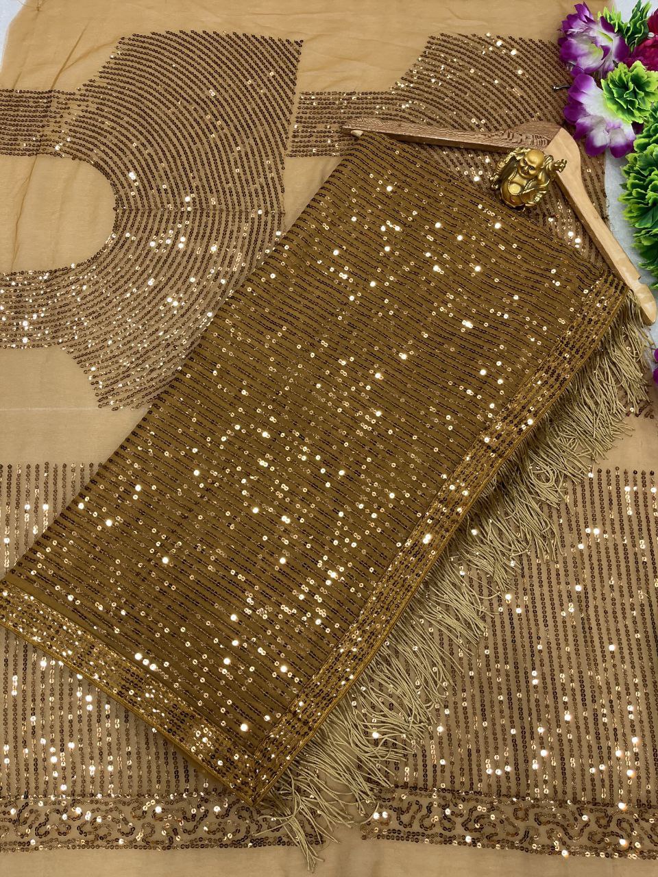 Madhuri Dixit Golden Color Georgette Sequins saree