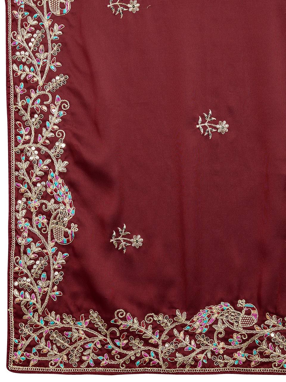 Maroon Embroidered Rangoli Silk Saree Set