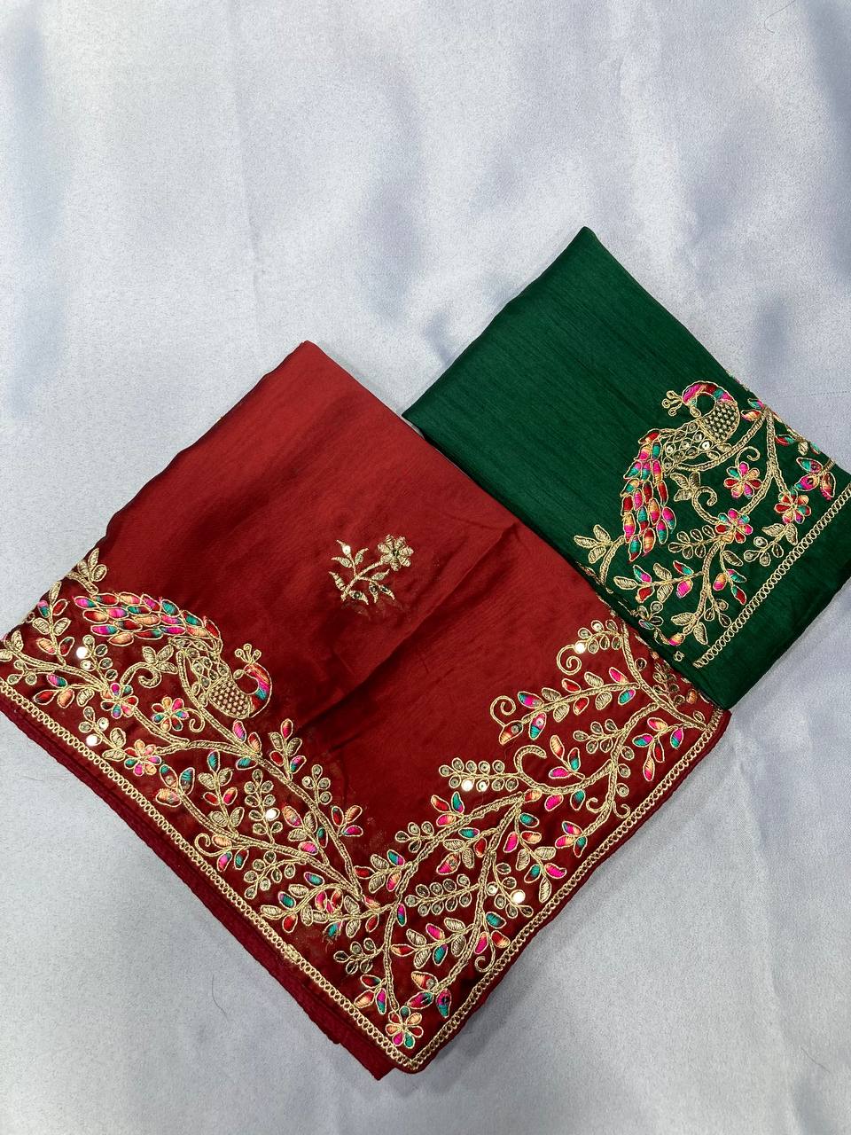 Maroon Embroidered Rangoli Silk Saree Set