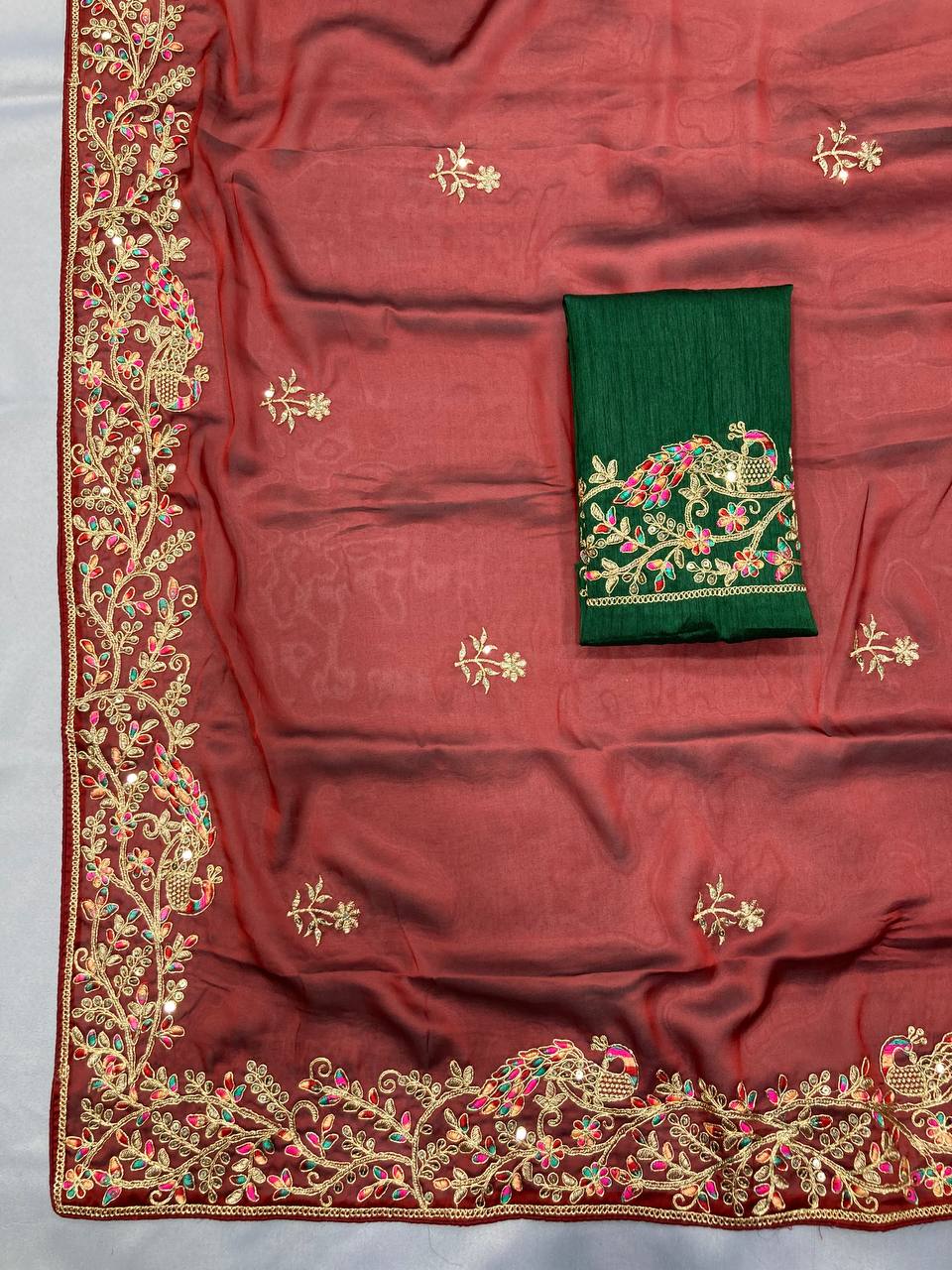 Maroon Embroidered Rangoli Silk Saree Set