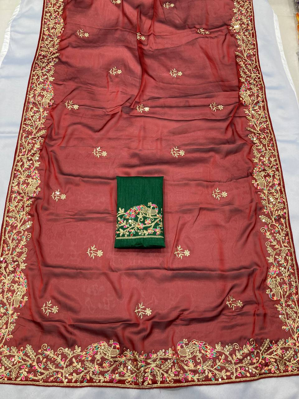 Maroon Embroidered Rangoli Silk Saree Set