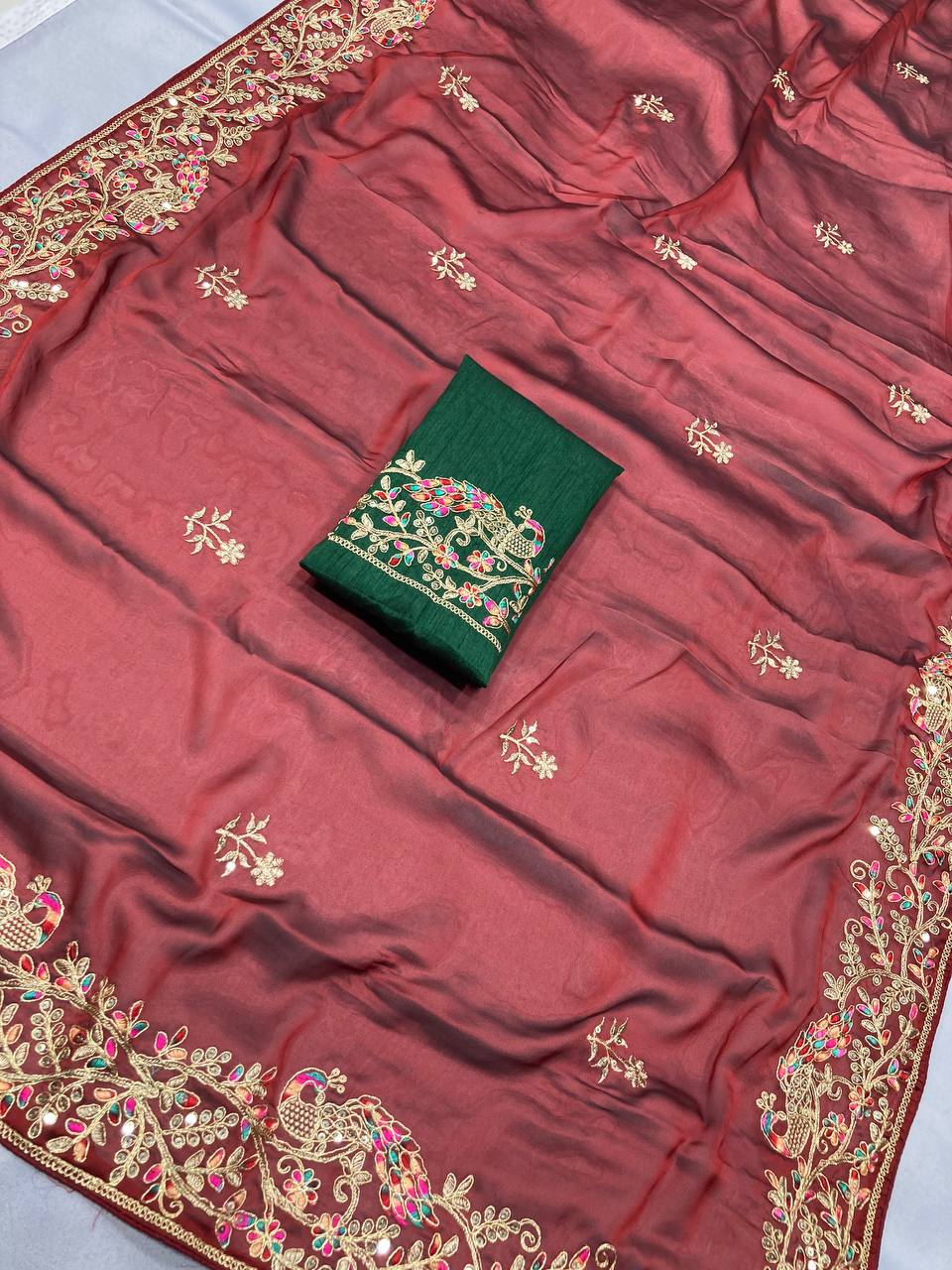 Maroon Embroidered Rangoli Silk Saree Set