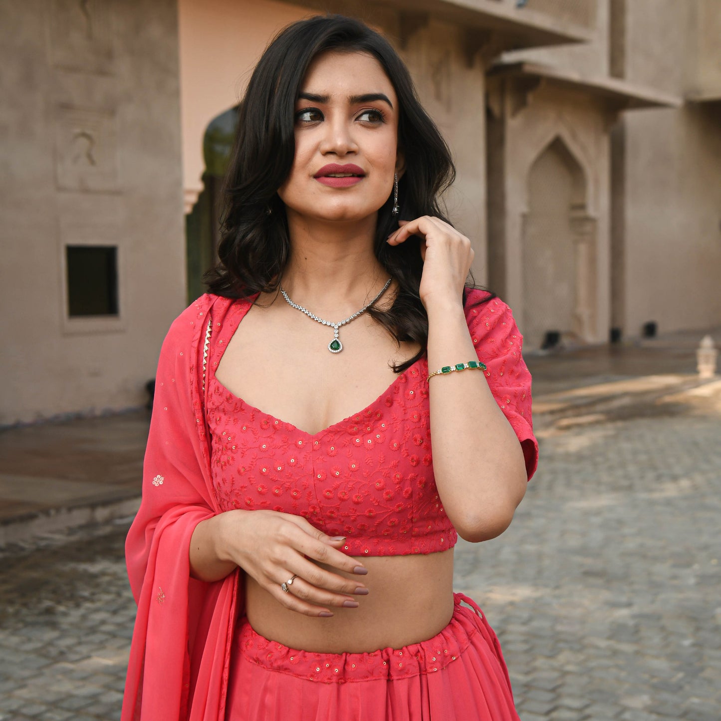 Peach Color Embroidered Attractive Party Wear Georgette Lehenga choli