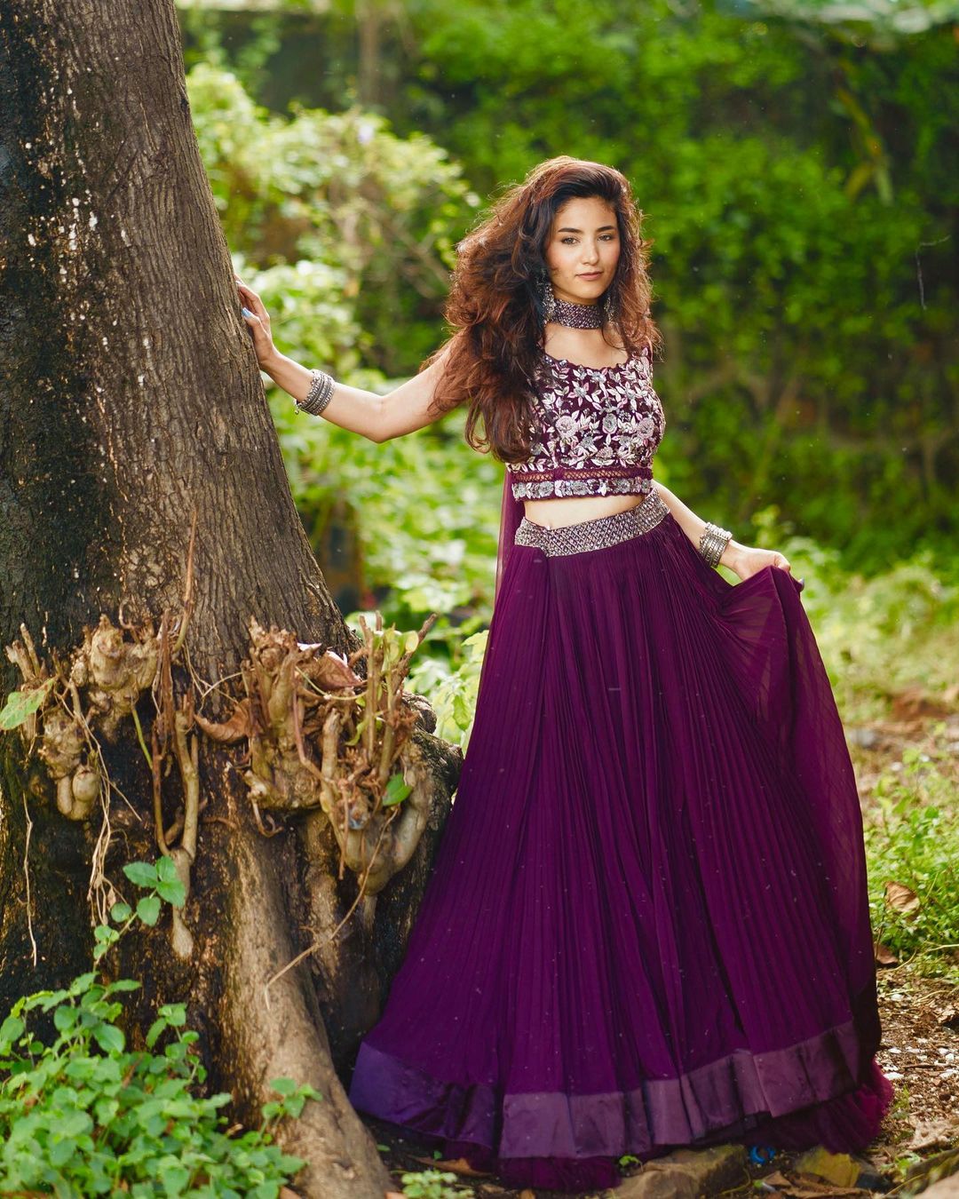 Heavy flared Wine Lehenga Choli