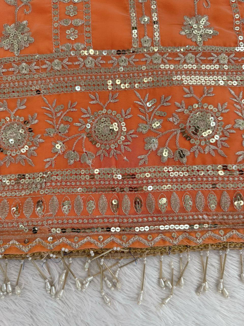 Embroidered Traditional Faux Georgette Orange Party Wear Festive Sharara Set