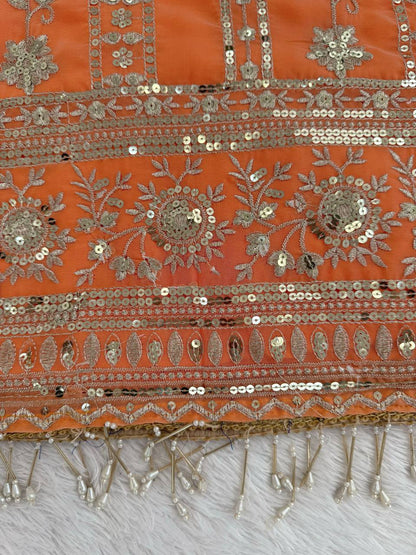 Embroidered Traditional Faux Georgette Orange Party Wear Festive Sharara Set