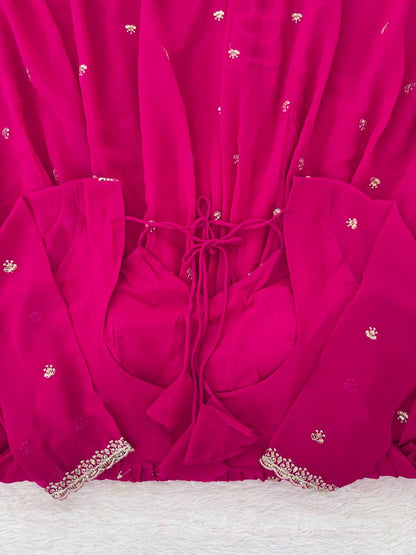 Designer Pink Faux Georgette Festive Wear Flared Stitched Anarkali Set For Women