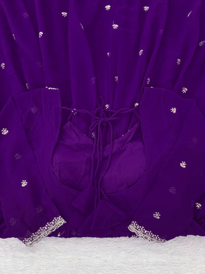Designer Purple Faux Georgette Festive Wear Flared Stitched Anarkali Set For Women