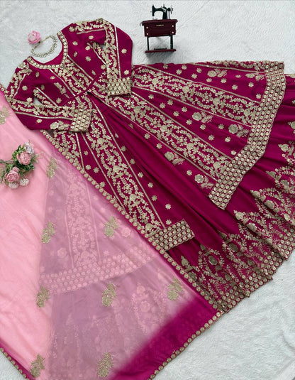 Premium Wedding Wear Maroon Heavy Embroidered Work Georgette 3 Piece Set