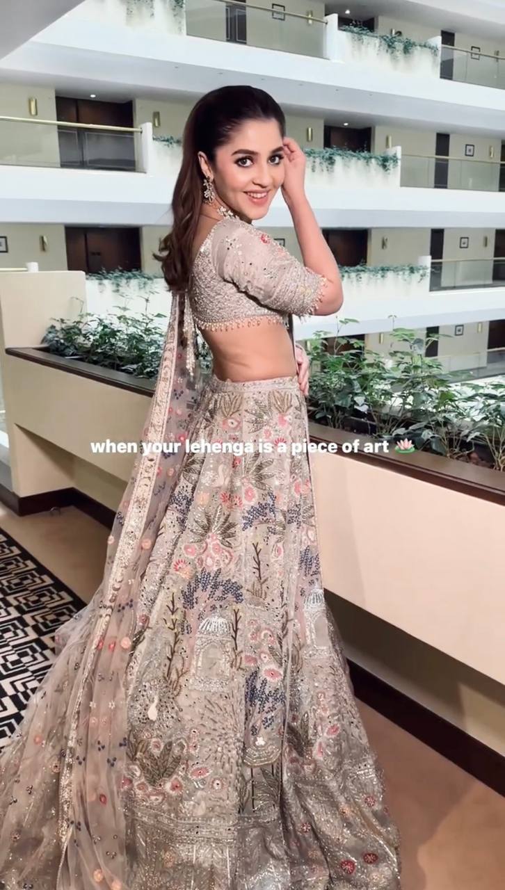Stylish Silk Embroidered Party Wear Grey Lehenga Set with Heavy Thread Flair