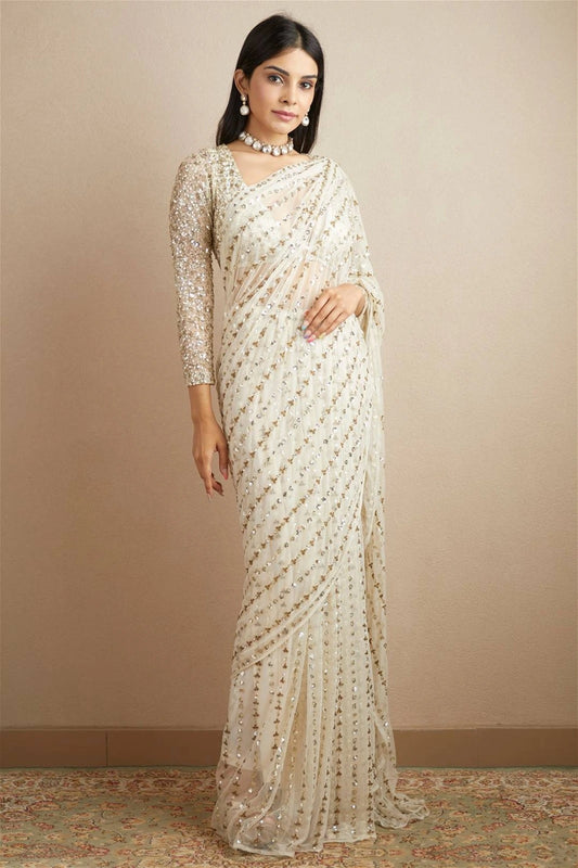 White Sequin Saree