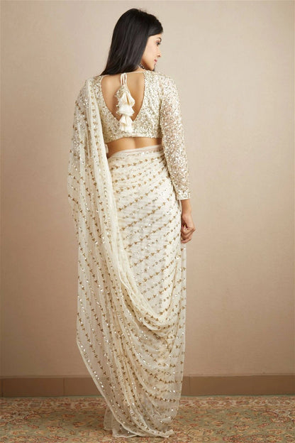 White Sequin Saree
