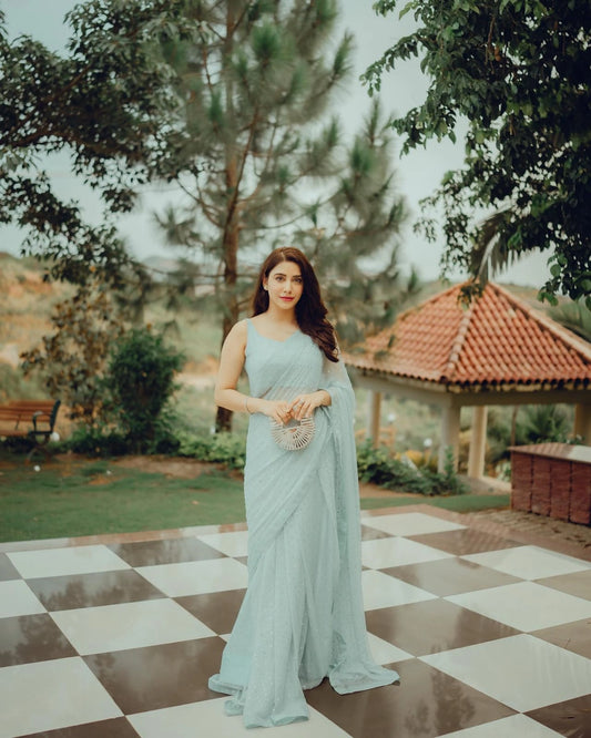 Sky blue Sirosky Work Party Wear Georgette Saree