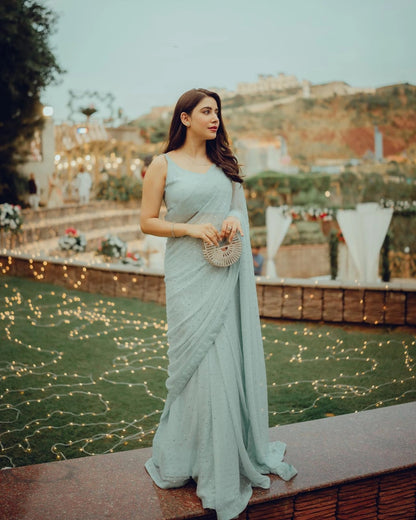 Sky blue Sirosky Work Party Wear Georgette Saree