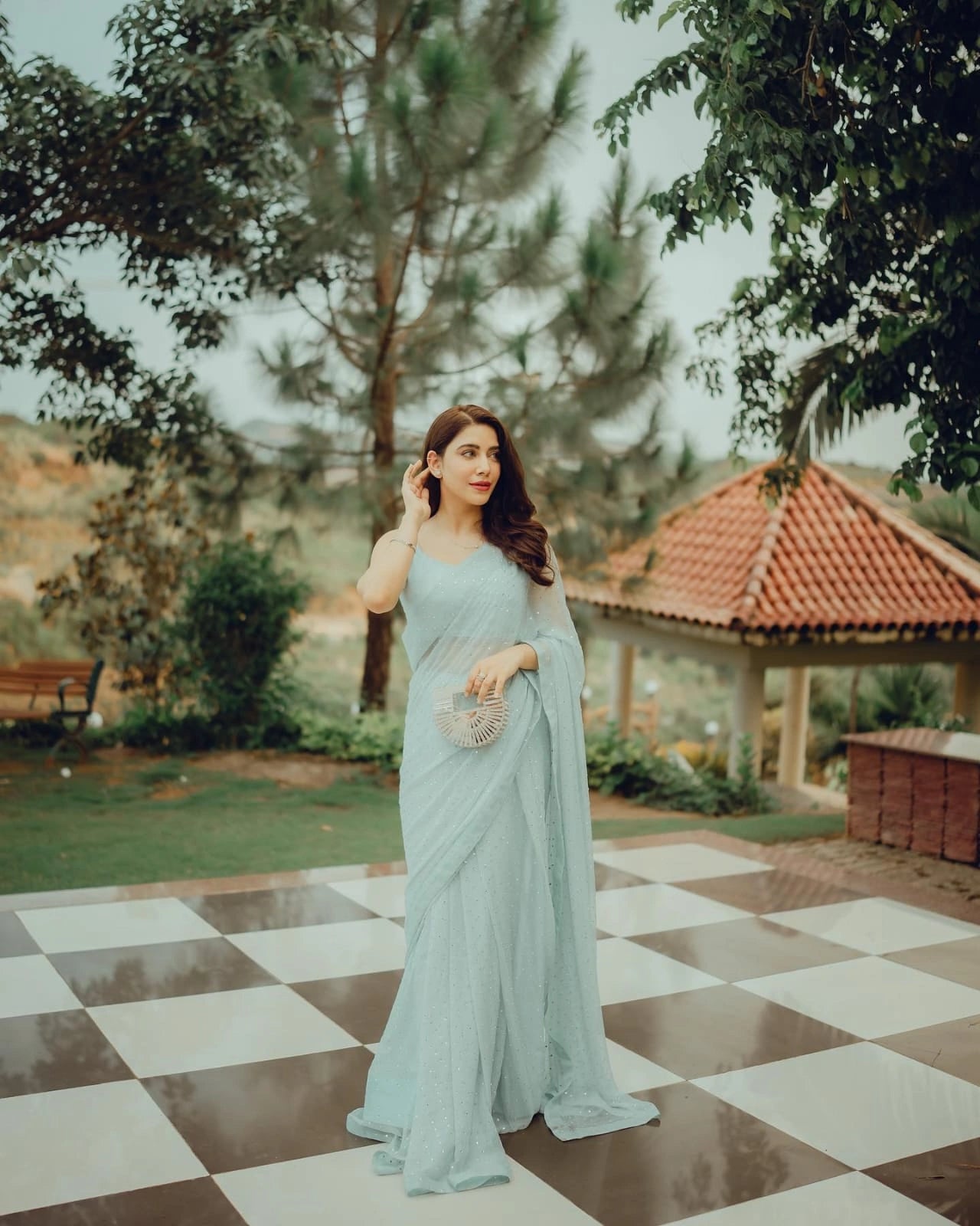 Sky blue Sirosky Work Party Wear Georgette Saree
