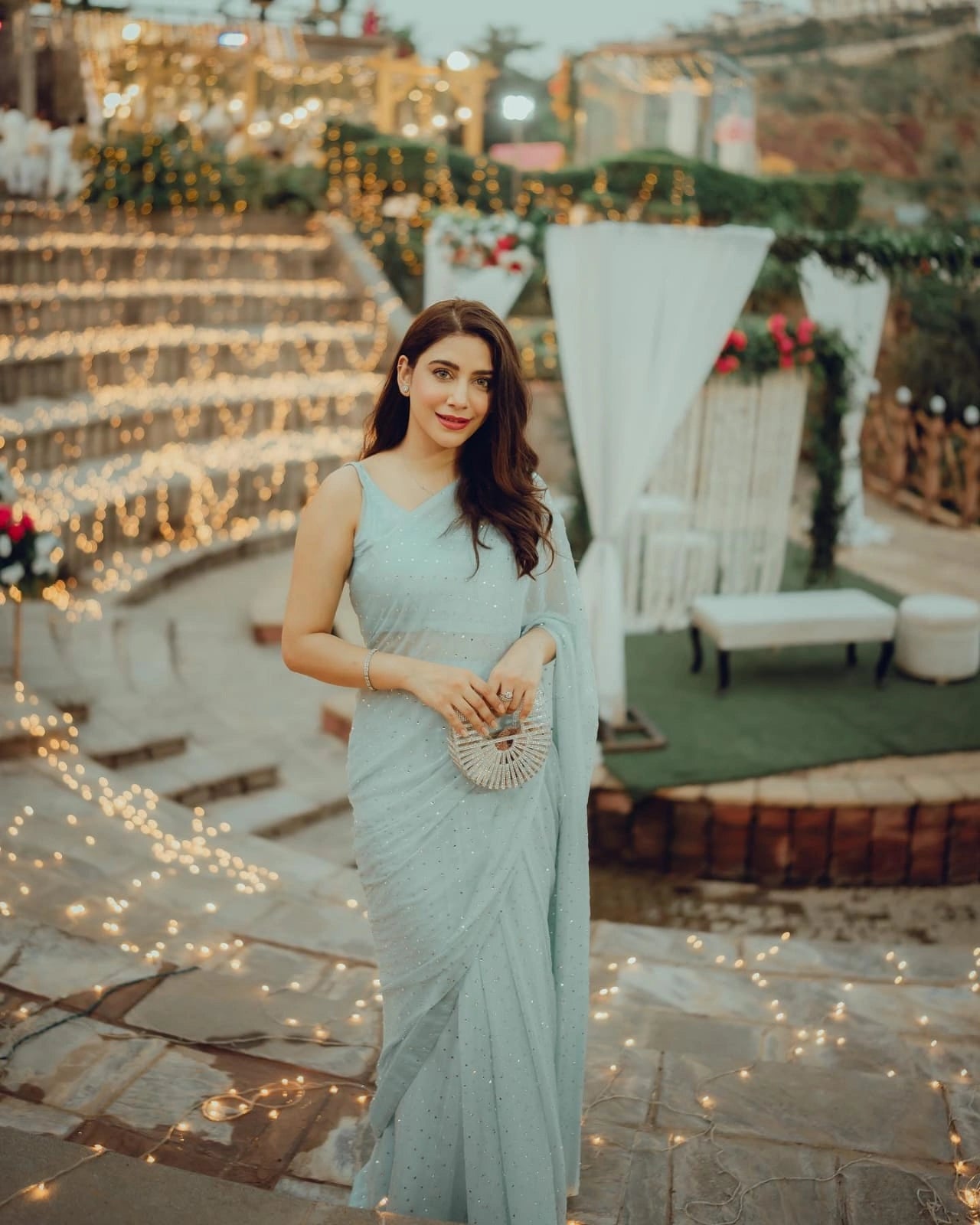 Sky blue Sirosky Work Party Wear Georgette Saree