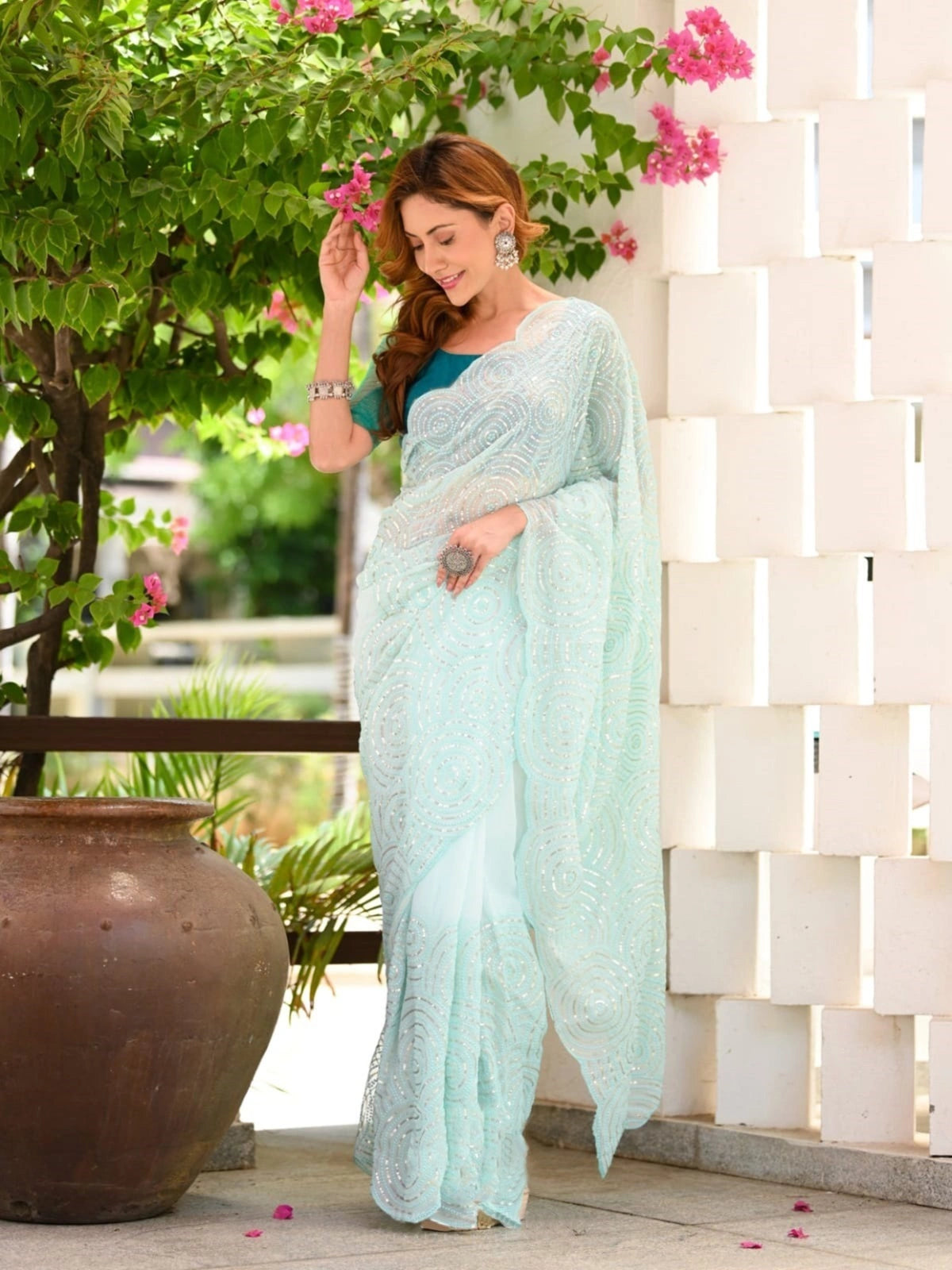 Heavy Mono Satin Silk Fox Georgette saree