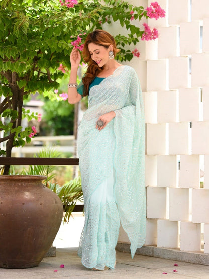 Heavy Mono Satin Silk Fox Georgette saree