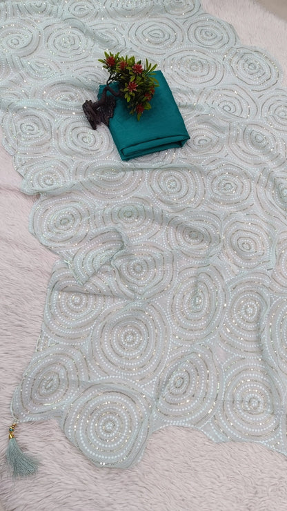 Heavy Mono Satin Silk Fox Georgette saree