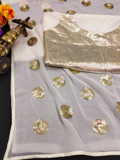 Georgette Sequence Embroidery Saree