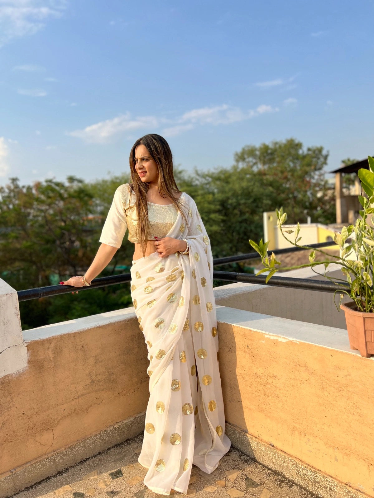 Georgette Sequence Embroidery Saree