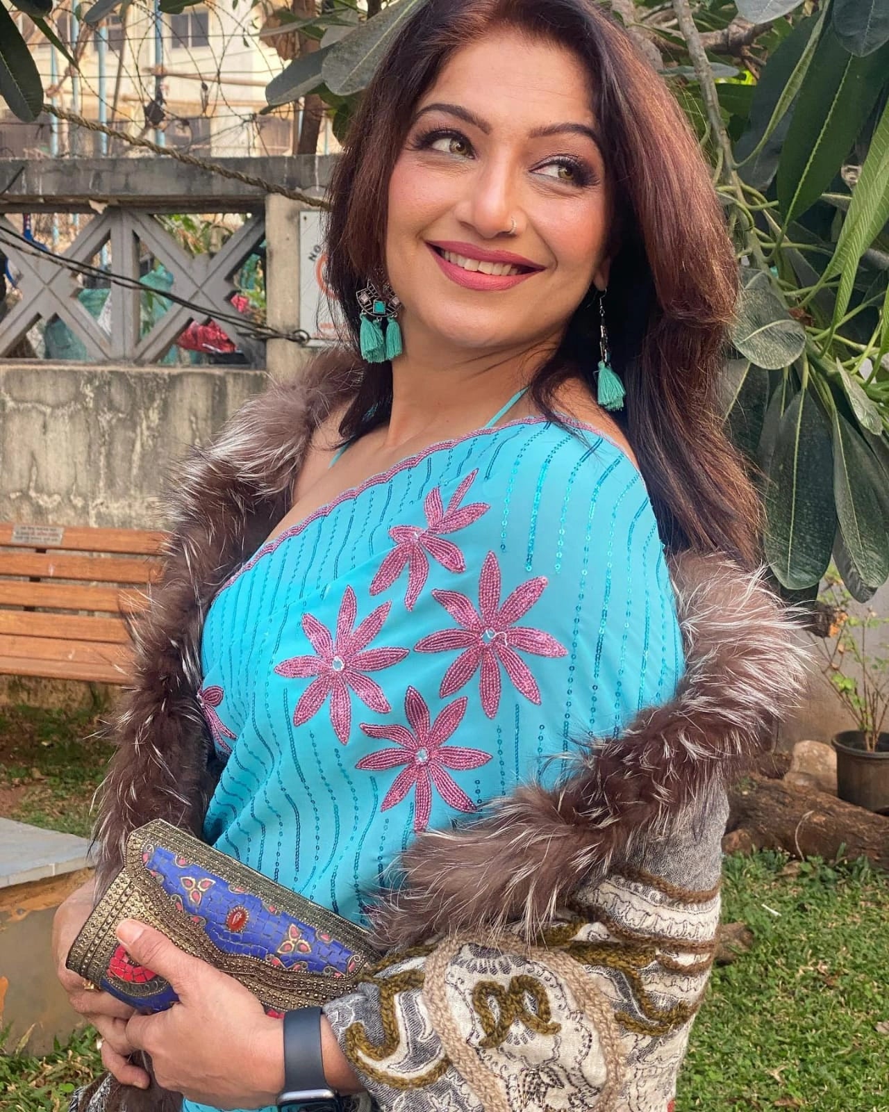 Sky Color Party Wear Saree in Georgette With Dual Sequence Work and Blouse