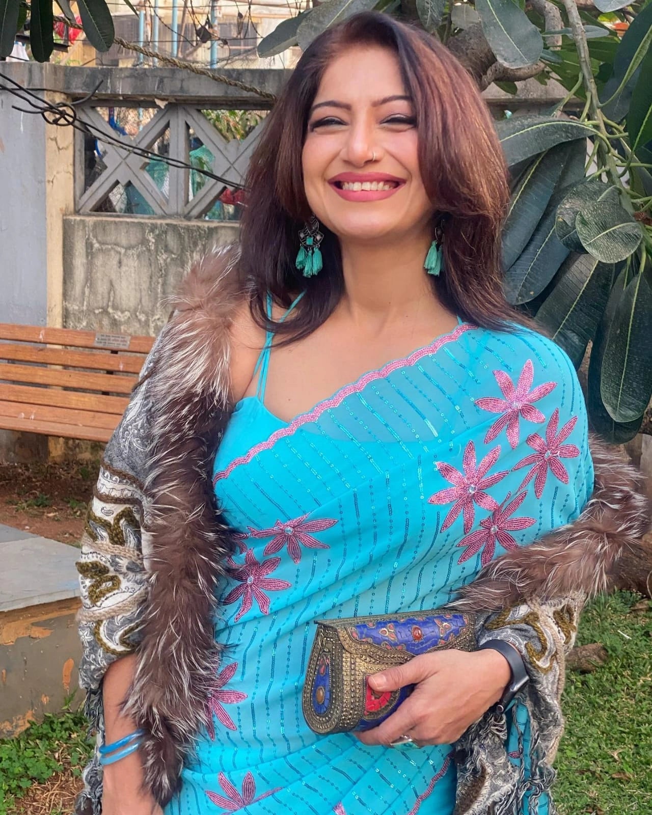 Sky Color Party Wear Saree in Georgette With Dual Sequence Work and Blouse