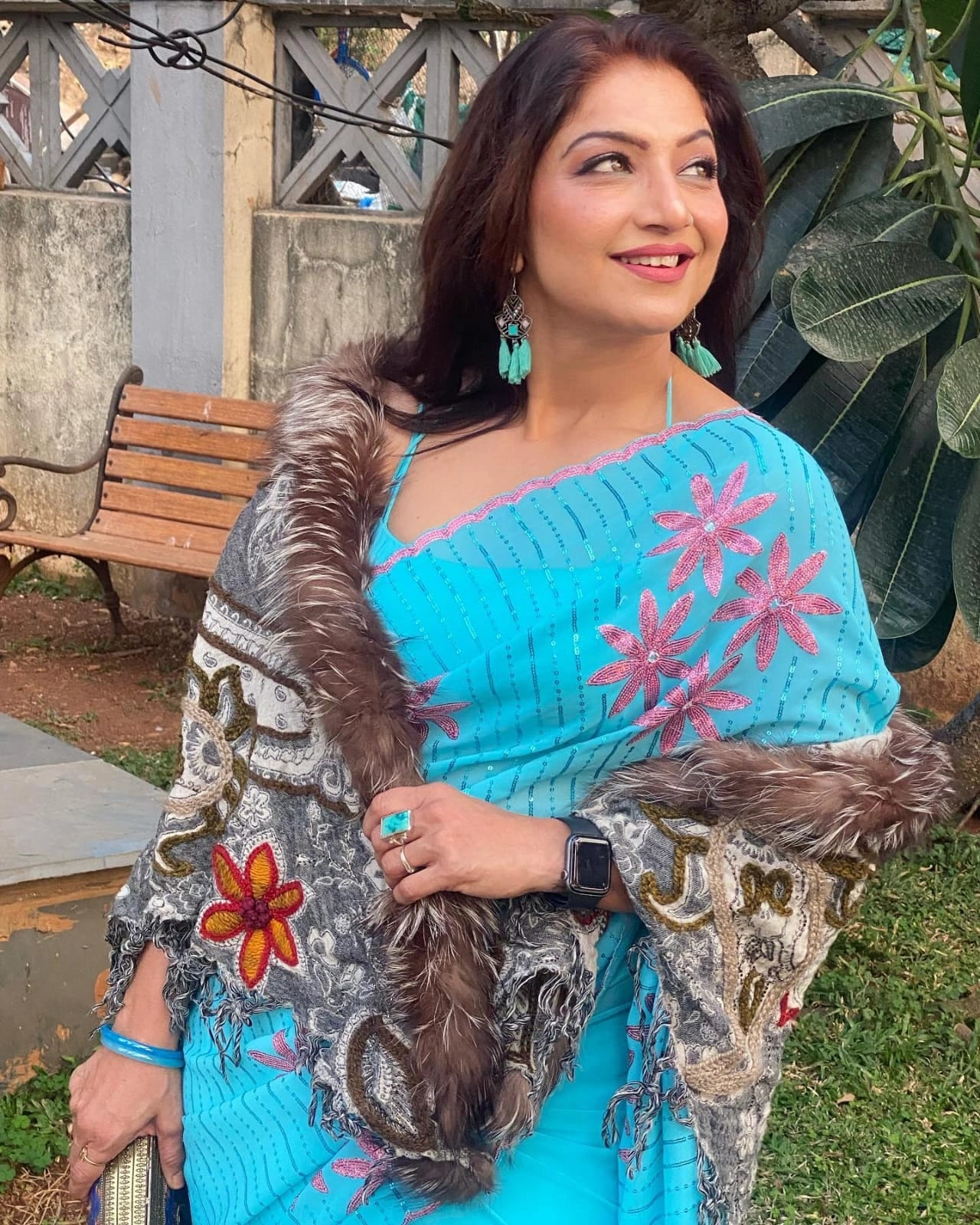 Sky Color Party Wear Saree in Georgette With Dual Sequence Work and Blouse