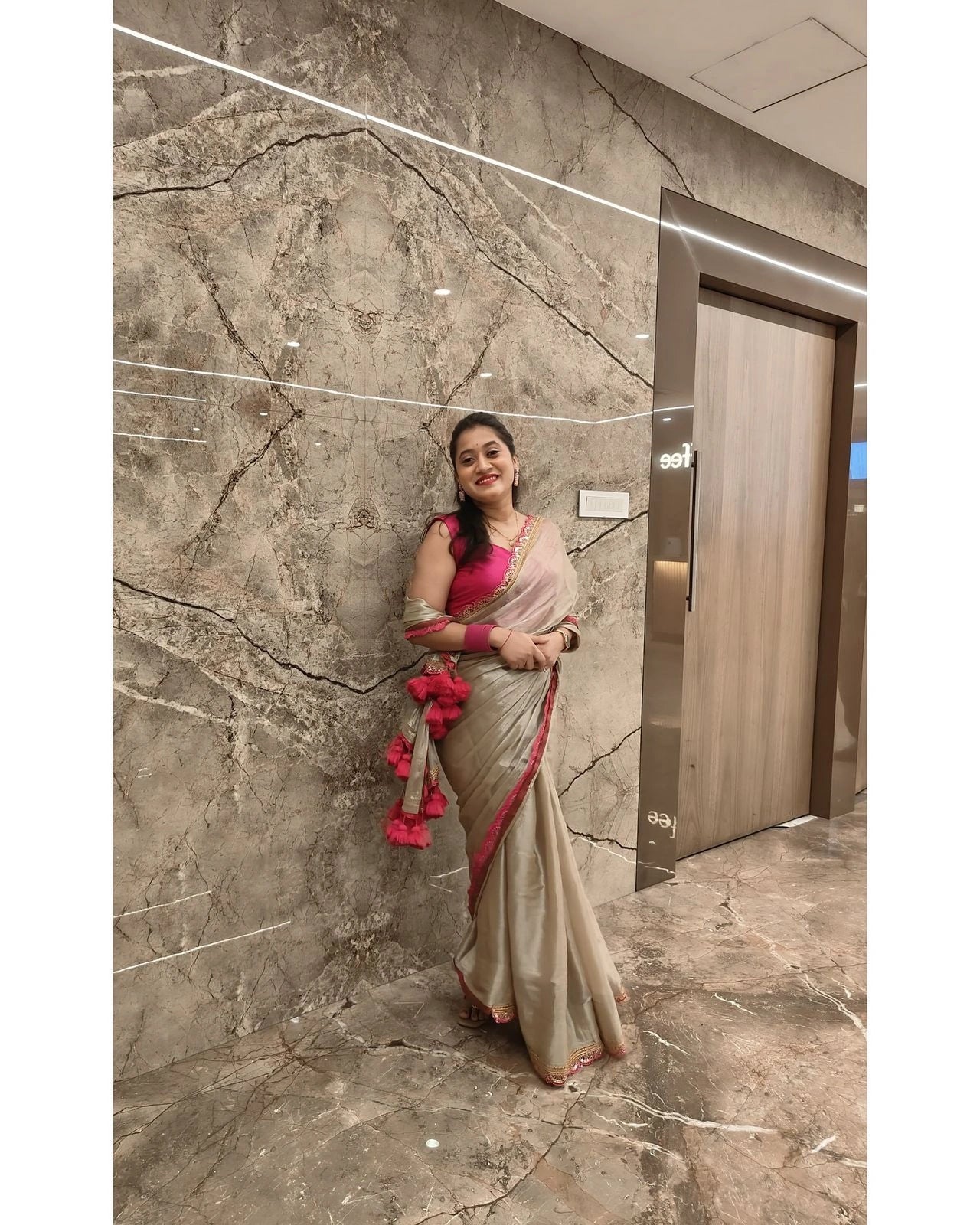 Embroidered Satin Beige Saree Online