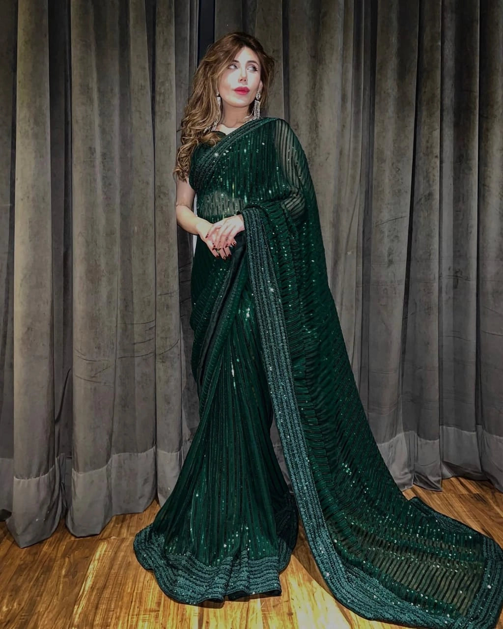 Buy Green Sequin Saree online in India