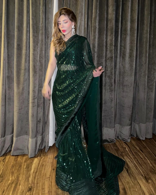 Buy Green Sequin Saree online in India