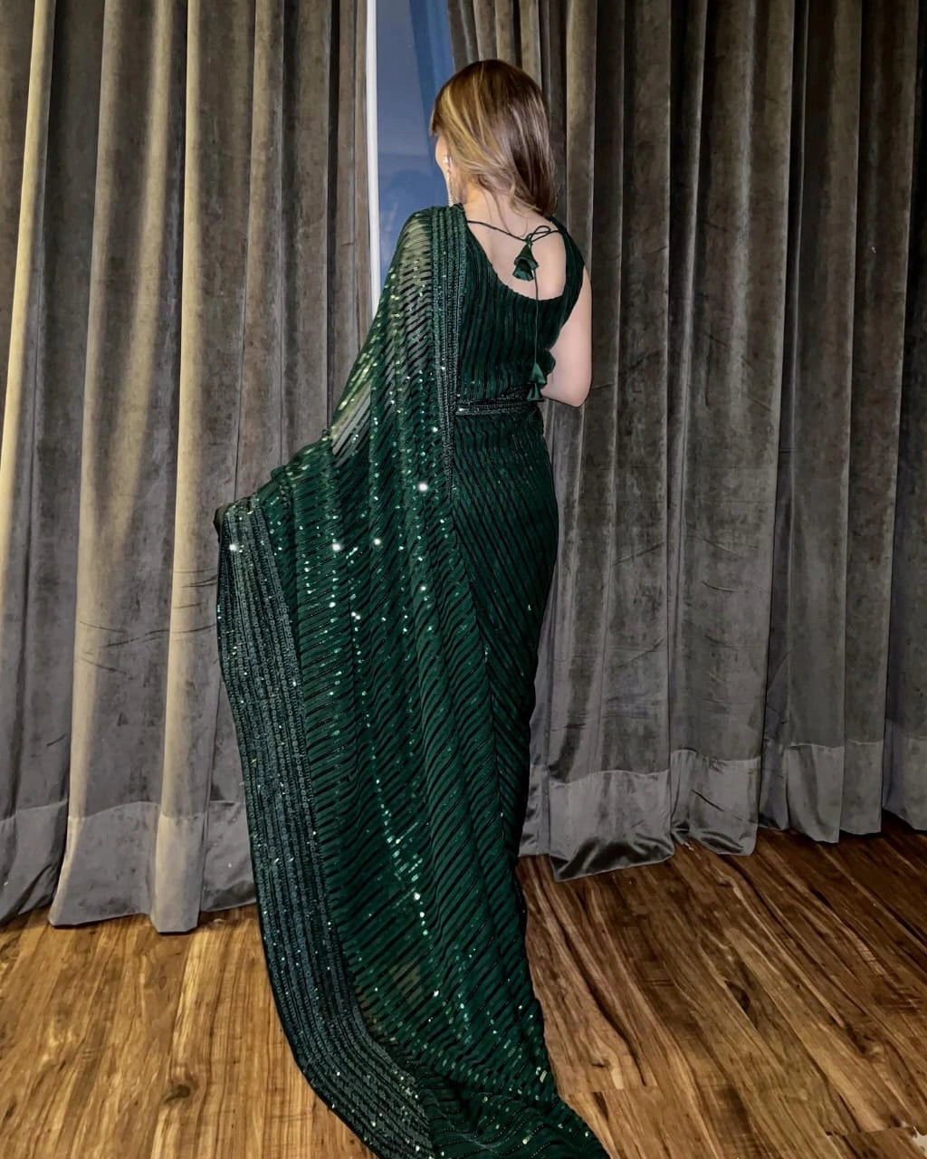 Buy Green Sequin Saree online in India