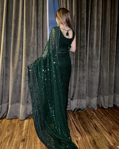 Buy Green Sequin Saree online in India
